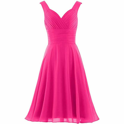 Women's V-Neck Chiffon Bridesmaid Dresses Short Prom Gown