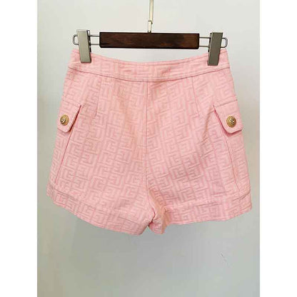 Metal Button Short Blazer & Shorts Suit In Pink