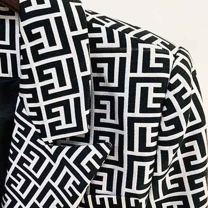 Women's Golden Lion Buttons Maze Pattern Fitted Blazer Jacket