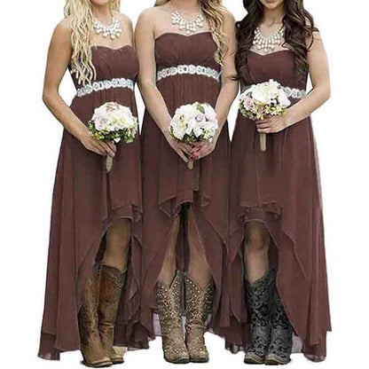 Women's Strapless High Low Bridesmaid Dresses Wedding Party Gowns