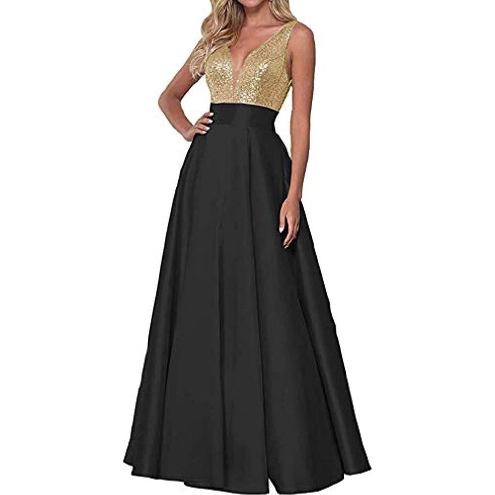 black and gold party dress long