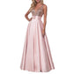 sd-hk Rose Gold Prom Sequin Top V Neck Bridesmaid Dresses