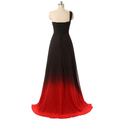 Gradient Formal Evening Gowns Beaded Ombre Chiffon Long Prom Dresses