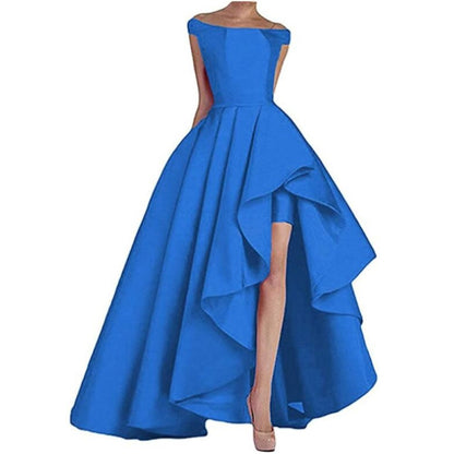 sd-hk Women's Off Shoulder Evening Prom Dresses High Low Wedding Gowns