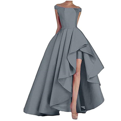 sd-hk Women's Off Shoulder Evening Prom Dresses High Low Wedding Gowns