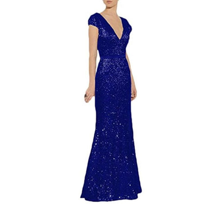 sd-hk Women's Off Shoulder Sequins Evening Dress Long Mermaid Side Slit Formal Dresses