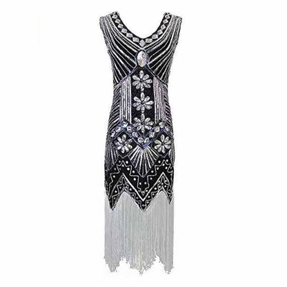 Women's Flapper Dresses 1920s V Neck Beaded Fringed Great Gatsby Dress