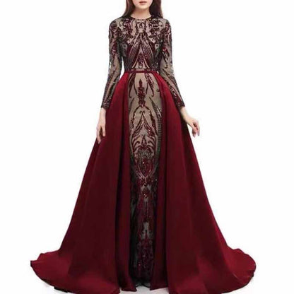 Women Satin Mermaid Prom Evening Party Dress Gown Detachable Train