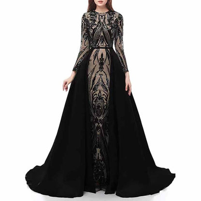 Women Satin Mermaid Prom Evening Party Dress Gown Detachable Train