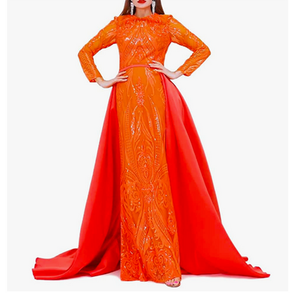 Women Satin Mermaid Prom Evening Party Dress Gown Detachable Train