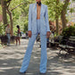 Women Sky blue Blazer + Flare Trousers Suit