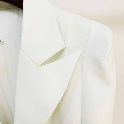 Women White Black Blazer + Flare Trousers Suit