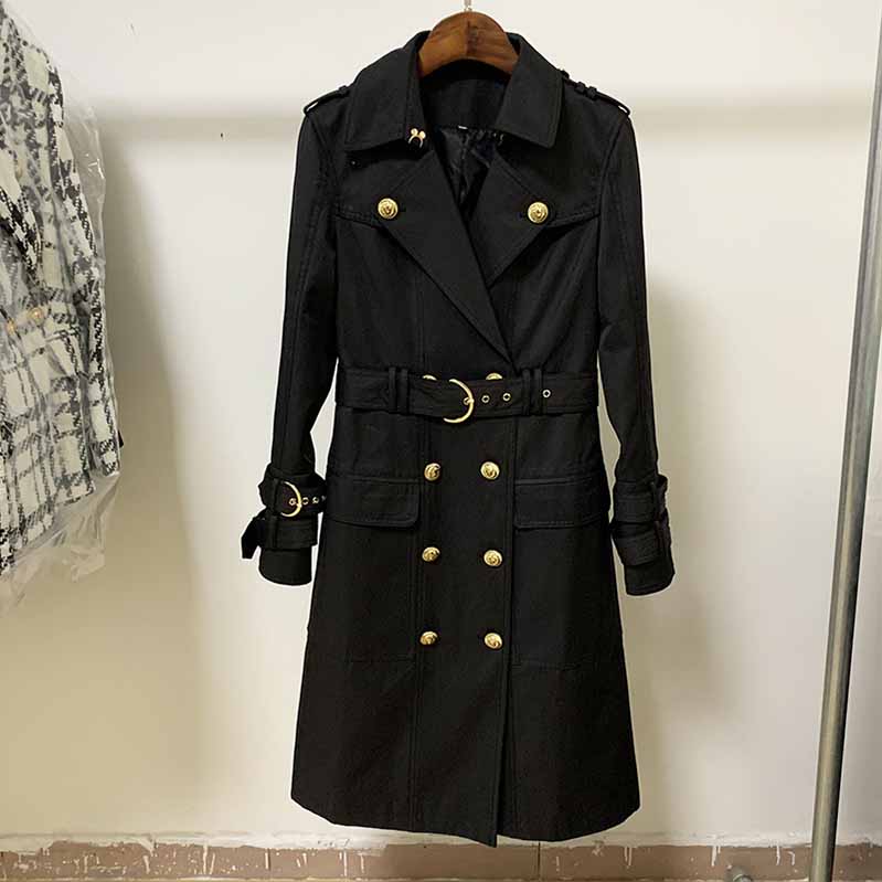 Women's Black Trench Coats Double Breasted Outwear Coat With Belt