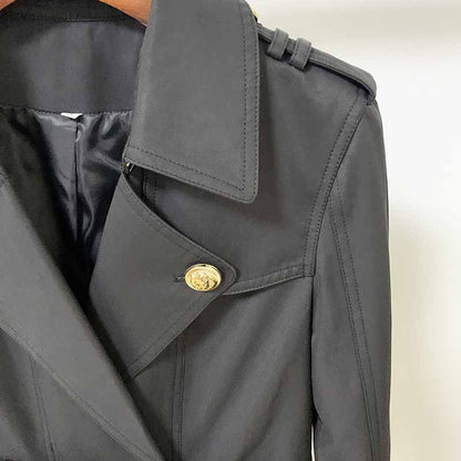 Women's Black Trench Coats Double Breasted Outwear Coat With Belt