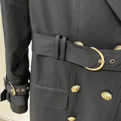 Women's Black Trench Coats Double Breasted Outwear Coat With Belt