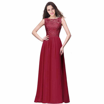 Women's Lace Chiffon Bridesmaid Dress Sleeveless Formal Wedding Party Dress