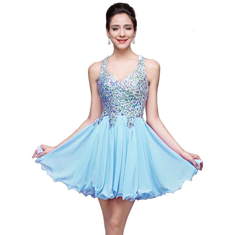 Women's Tulle Prom Gown Short Homecoming Dresses Crystal Sparkle Party Dresses