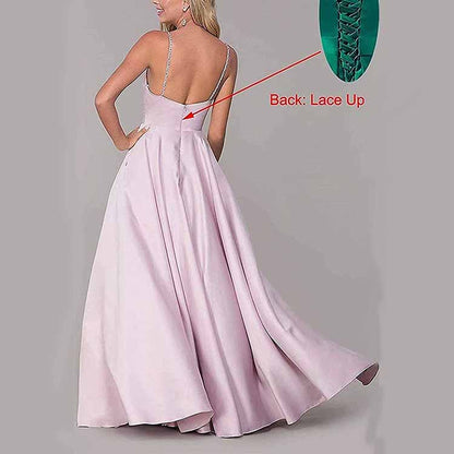 Spaghetti Strap Satin Wedding Dress A Line Bridesmaid Dress Prom Dress