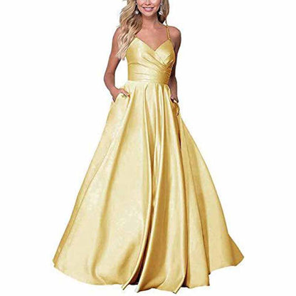 Spaghetti Strap Satin Wedding Dress A Line Bridesmaid Dress Prom Dress