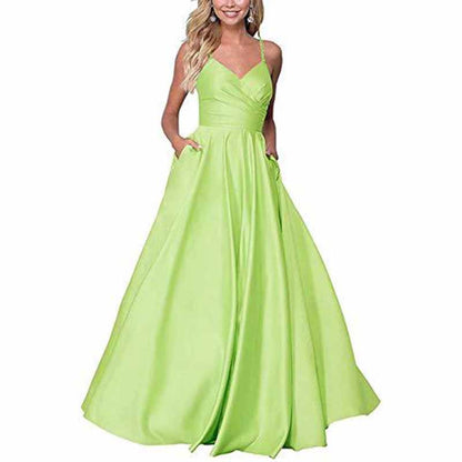 Spaghetti Strap Satin Wedding Dress A Line Bridesmaid Dress Prom Dress