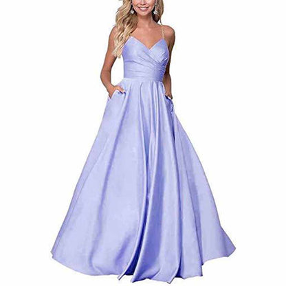 Spaghetti Strap Satin Wedding Dress A Line Bridesmaid Dress Prom Dress
