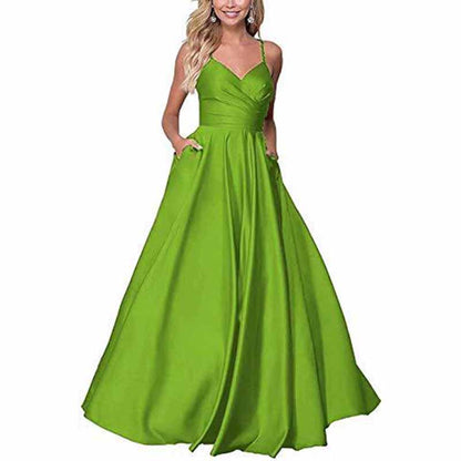 Spaghetti Strap Satin Wedding Dress A Line Bridesmaid Dress Prom Dress