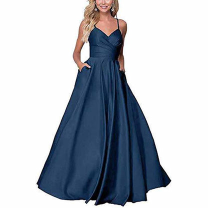 Spaghetti Strap Satin Wedding Dress A Line Bridesmaid Dress Prom Dress