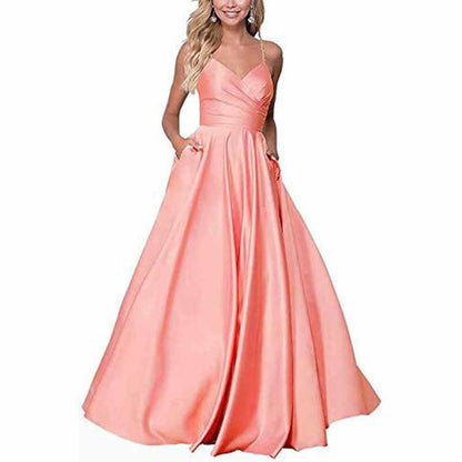 Spaghetti Strap Satin Wedding Dress A Line Bridesmaid Dress Prom Dress