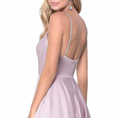 Spaghetti Strap Satin Wedding Dress A Line Bridesmaid Dress Prom Dress