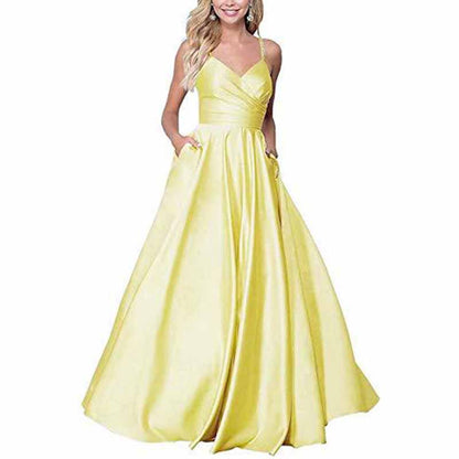 Spaghetti Strap Satin Wedding Dress A Line Bridesmaid Dress Prom Dress