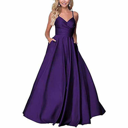 Spaghetti Strap Satin Wedding Dress A Line Bridesmaid Dress Prom Dress