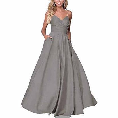 Spaghetti Strap Satin Wedding Dress A Line Bridesmaid Dress Prom Dress