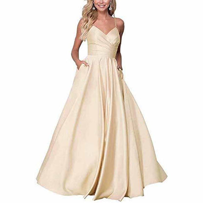 Spaghetti Strap Satin Wedding Dress A Line Bridesmaid Dress Prom Dress