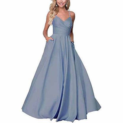Spaghetti Strap Satin Wedding Dress A Line Bridesmaid Dress Prom Dress
