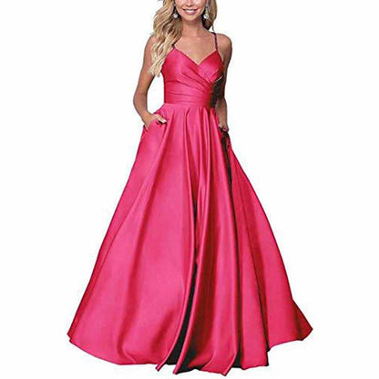 Spaghetti Strap Satin Wedding Dress A Line Bridesmaid Dress Prom Dress