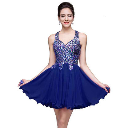 Women's Tulle Prom Gown Short Homecoming Dresses Crystal Sparkle Party Dresses