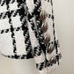 Fashion Lion Button Checker Tweed Wool Double Breasted Plaid Blazer