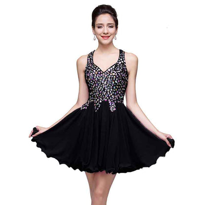 Women's Tulle Prom Gown Short Homecoming Dresses Crystal Sparkle Party Dresses