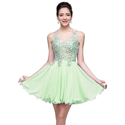 Women's Tulle Prom Gown Short Homecoming Dresses Crystal Sparkle Party Dresses