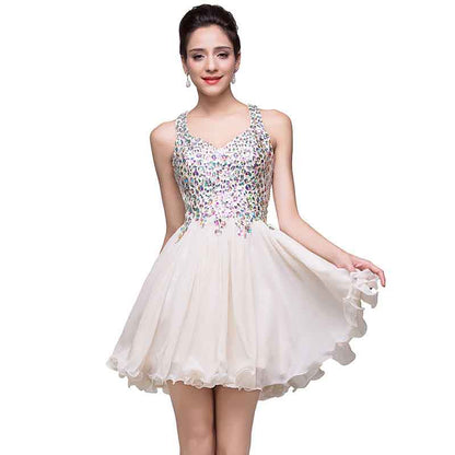 Women's Tulle Prom Gown Short Homecoming Dresses Crystal Sparkle Party Dresses