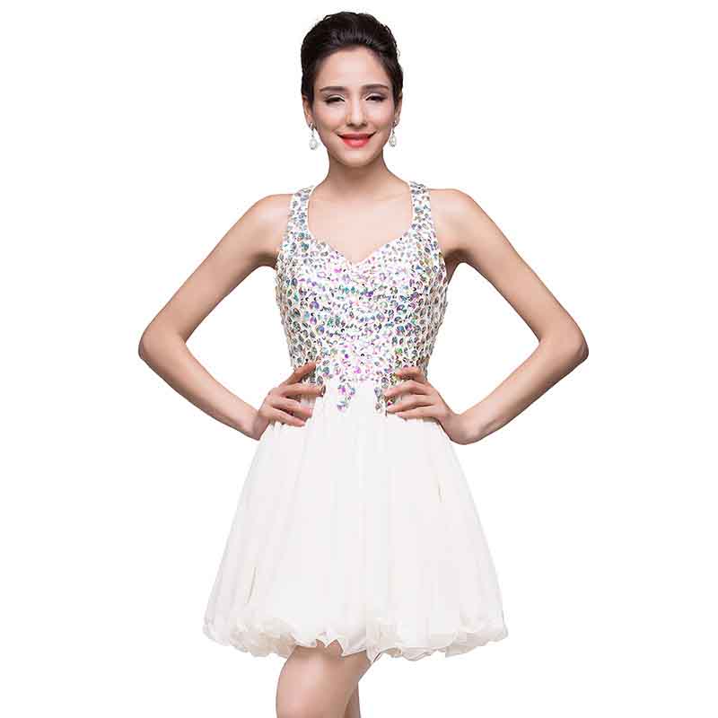 Women's Tulle Prom Gown Short Homecoming Dresses Crystal Sparkle Party Dresses