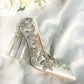 sd-hk Satin Silk Shoes Bride Clear Heels Crystal Pumps Prom Party Wear