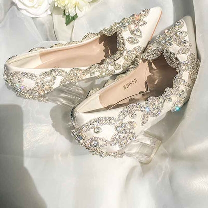 sd-hk Satin Silk Shoes Bride Clear Heels Crystal Pumps Prom Party Wear