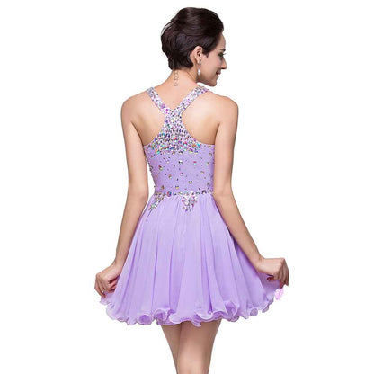 Women's Tulle Prom Gown Short Homecoming Dresses Crystal Sparkle Party Dresses