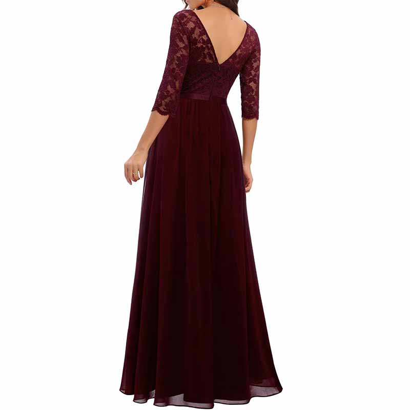 Womens Vintage Floral Lace Long Sleeve V Neck Party Long Maxi Dress