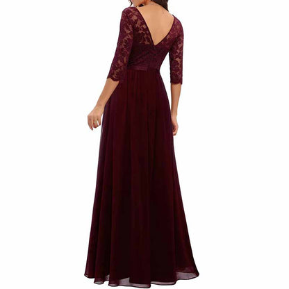 Womens Vintage Floral Lace Long Sleeve V Neck Party Long Maxi Dress