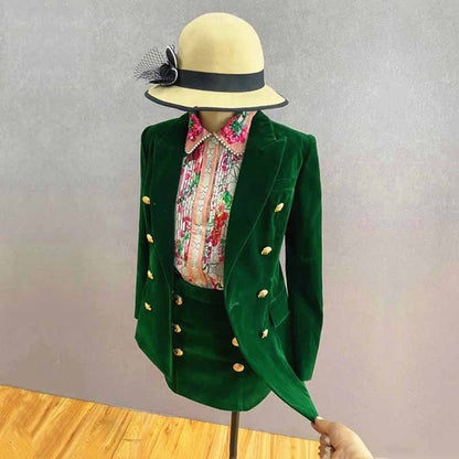 Women formal business suit velvet double-breasted skirt suit
