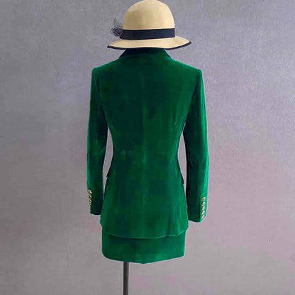 Women formal business suit velvet double-breasted skirt suit