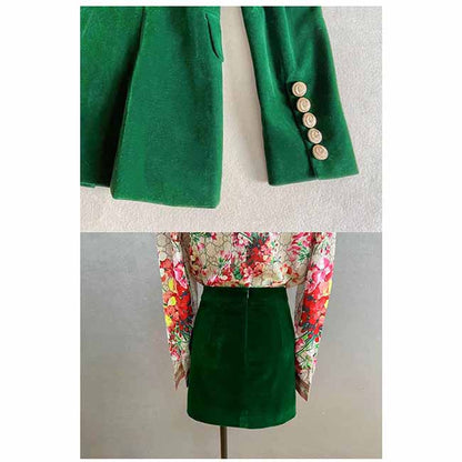 Women formal business suit velvet double-breasted skirt suit