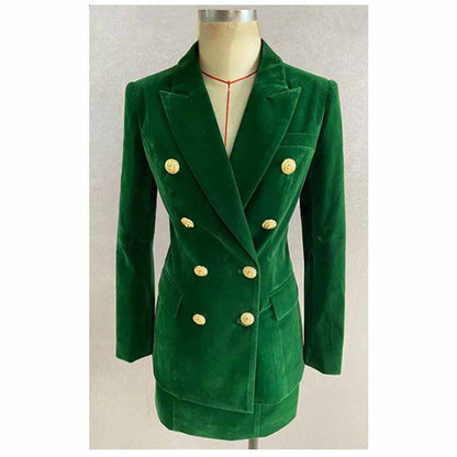 Women formal business suit velvet double-breasted skirt suit